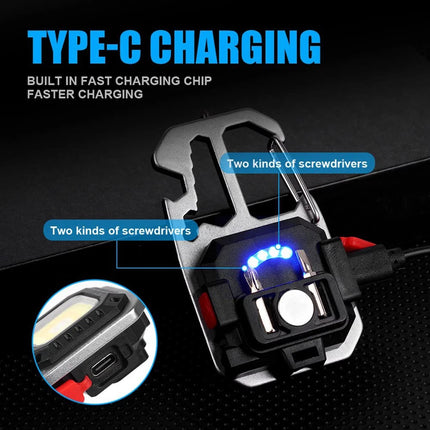1x USB Rechargeable LED COB Work Light Mini Magnetic Keychain Torch Lamp
