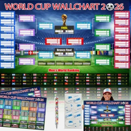 2X 2026 World Cup Football Wall Chart 87x58cm Foldable Schedule Poster