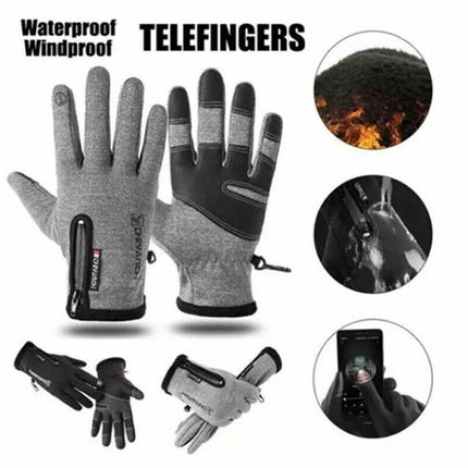Waterproof Thermal Touch Screen Winter Gloves with Windproof Zipper