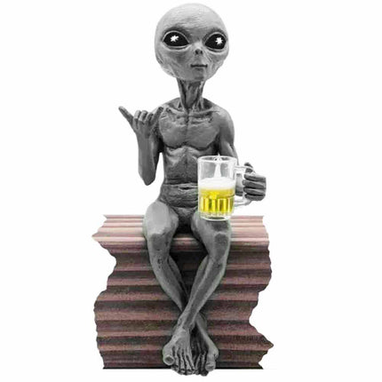 Funny Alien Drinking Beer Statue – Quirky Bar Art Figurine