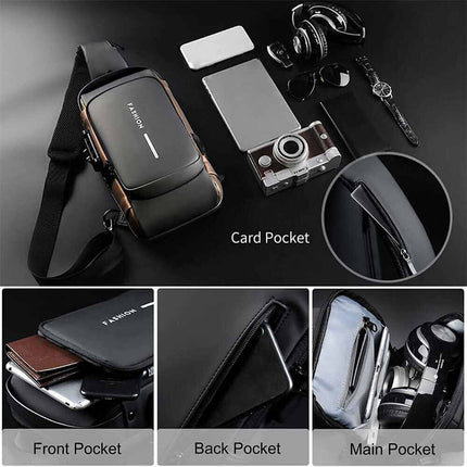 Anti-Theft Sling Crossbody Backpack with USB Port for Men