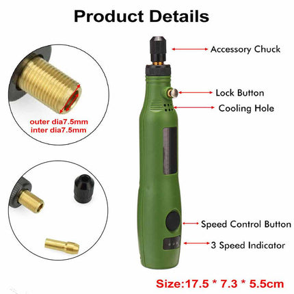 Mini Electric Rotary Tool Grinder Pen USB Cordless Engraving Drill Kit