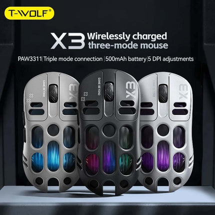 TWOLF X3 RGB Gaming Mouse: PixArt PAW3311 Sensor, 12000 DPI, 500mAh Battery, Dual Mode 2.4G Wireless/Wired for PC Gamer