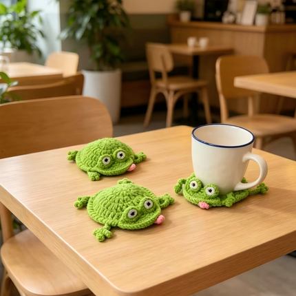 Handmade Crochet 3D Animal Coaster, Cute Knitted Mug Rug Round Drink Mat