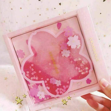 Sakura Glitter Coaster Set, Resin Sparkling Cup Mat, Drink Coaster Gift