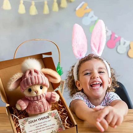 Cute Easter Gift Card Pink Mini Bunny Hug Rabbits in Box Mini Bunnies