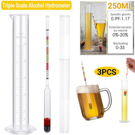 Home Brew Wine Hydrometer Set – Triple Scale Alcohol Tester & Test Jar