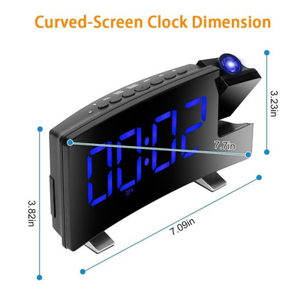 LED Projection Alarm Clock with Radio, Curved Screen Digital