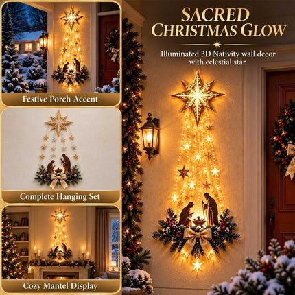 Christmas Nativity Wall Decor Holy Family Star LED Hanging Ornament