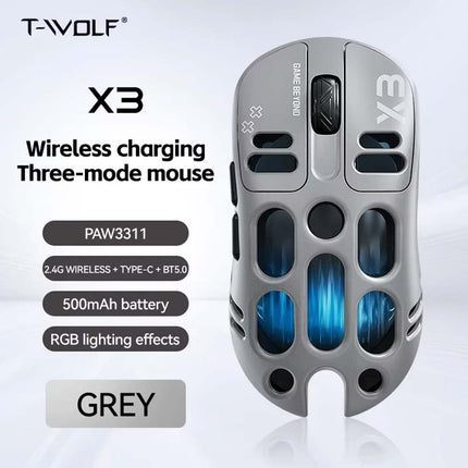 TWOLF X3 RGB Gaming Mouse: PixArt PAW3311 Sensor, 12000 DPI, 500mAh Battery, Dual Mode 2.4G Wireless/Wired for PC Gamer