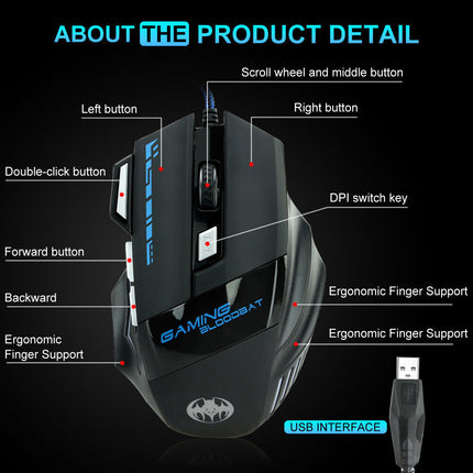 7200 DPI 7-Button Ergonomic Wired USB Gaming Mouse for PC/Mac