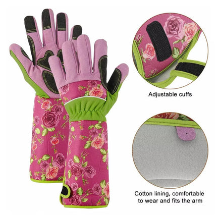 Ladies Thorn Proof Long Sleeve Leather Gardening Gloves with Gauntlet Cuff