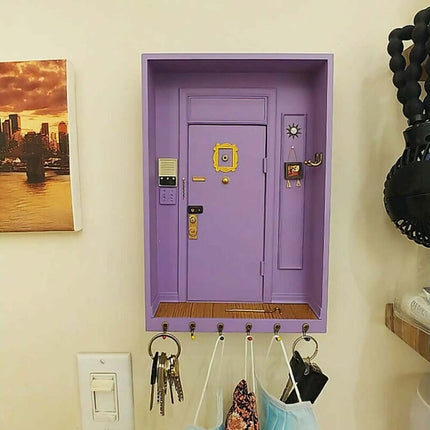 Rustic Wooden Purple Key Holder with Hooks, Entryway Shelf Wall Decor