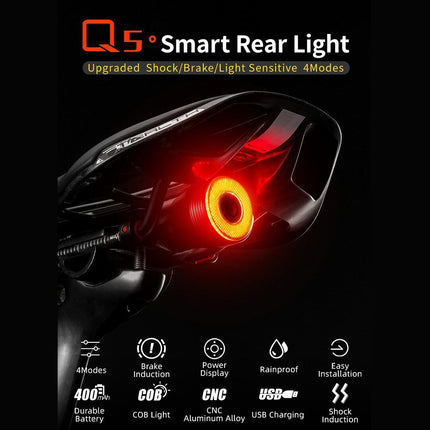 Waterproof Smart Bike Rear Light 400mAh LED with Auto Brake Sensor