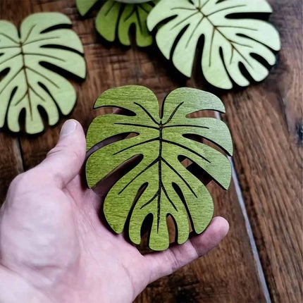 10pcs Wooden Cup Coaster Set, Bamboo Leaf Style Heat Resistant Non Slip Mat
