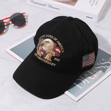USA 250th Anniversary Baseball Cap, Statue of Liberty Eagle Adjustable Hat Black