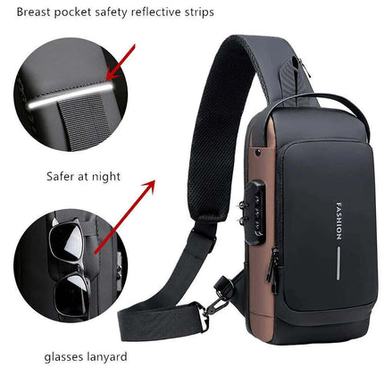 Men's Anti-Theft Lock Crossbody Shoulder Sling Bag Chest Bag USB Port