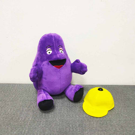 22cm Purple Eggplant Plush Doll with Yellow Hat, Cute Collectible Toy