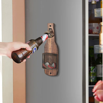 Wall-Mounted Beer Bottle Opener with Cap Catcher for Kitchen & Bar