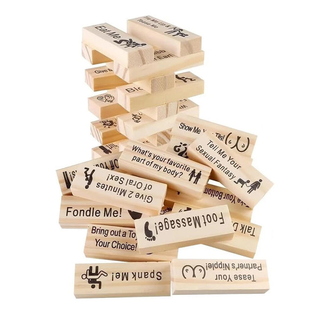 48pcs Wooden Naughty Tower Date Night Game for Couples w/ Bag