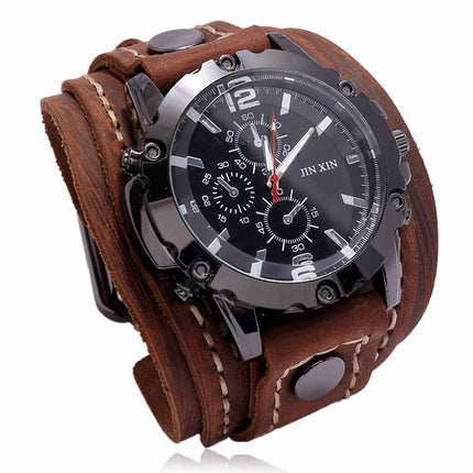 Military Retro PU Leather Strap Watch Men Punk Quartz Cuff Wristwatch
