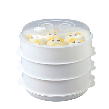 Multi-Layer Plastic Microwave Steamer Basket, Large Capacity Heat-Resistant