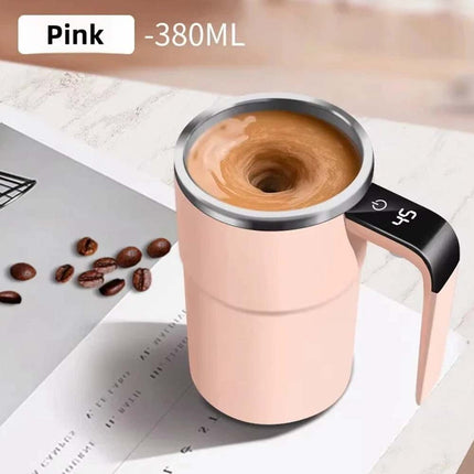 Pink Women's Self Stirring Coffee Mug, Electric Magnetic Rechargeable Auto Mixing Cup
