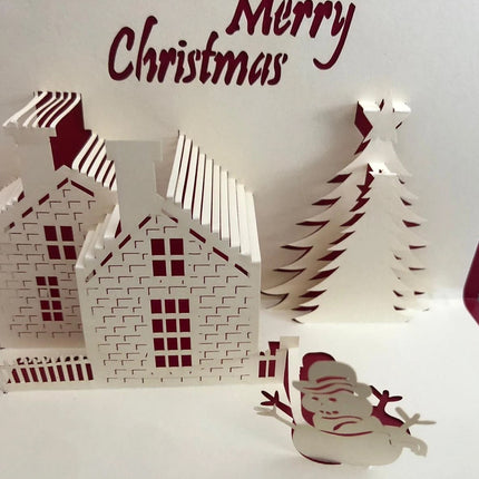 Festive 3D Pop-Up Christmas Card – Snowy Cottage Holiday Greeting Card