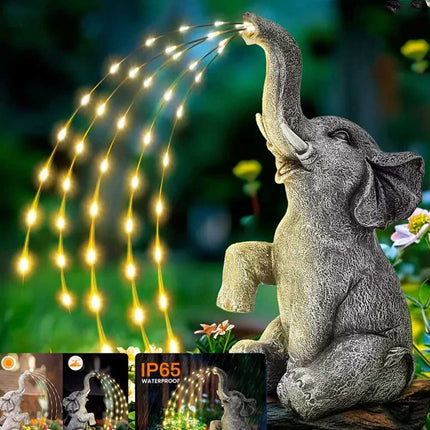 Solar Powered Elephant Statue Resin Garden Light Patio Decor