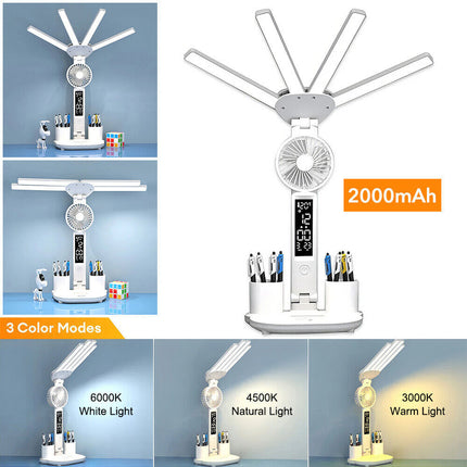 4-in-1 LED Desk Lamp with Fan, Dimmable Reading Light & Night Lamp