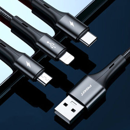 Pisen 3-in-1 Aluminum Alloy Braided Charging Cable for iPhone & Samsung