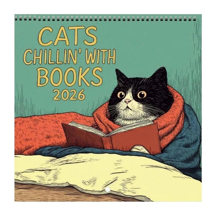 2026 Cats Chillin with Books Wall Calendar Cat Themed Illustration Planner