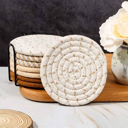8pcs Non-Woven Heat Resistant Cup Coasters Set with Iron Frame, Non-Slip Drink Mat