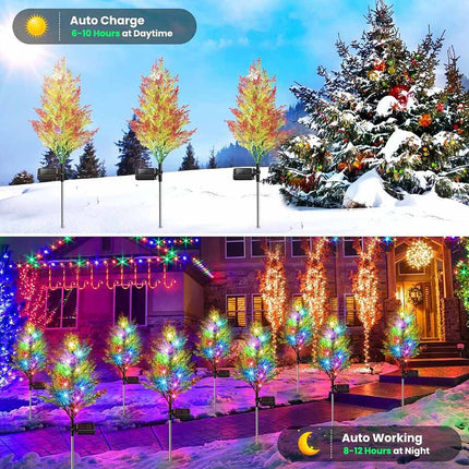2 Pack Solar Christmas Tree Stake Lights Outdoor Waterproof Multi-Color