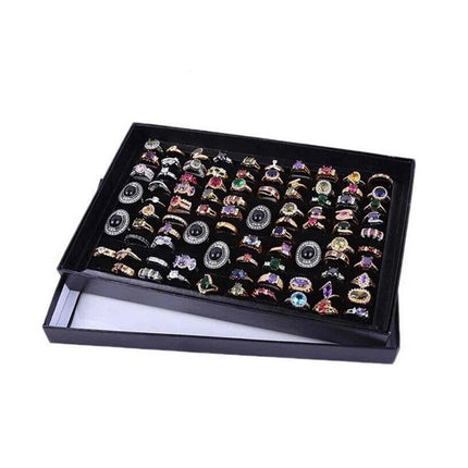 100-Slot Jewelry Ring Earring Storage Box Display Organizer Tray, No Rings