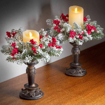 Christmas Snowy Red Berry Wreath Candle Ring Table Centrepiece 1Pc