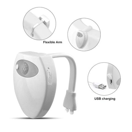 16 Colors USB Toilet Bowl Night Light with UV & Motion Sensor, Waterproof