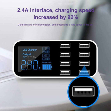 8-Port USB-C Hub Car Charger Dock with LED Display Charging Station