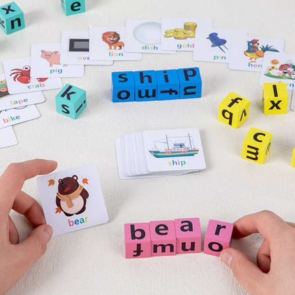 Wooden Crossword Puzzle 16 Bricks Montessori Spelling Game Educational Toy