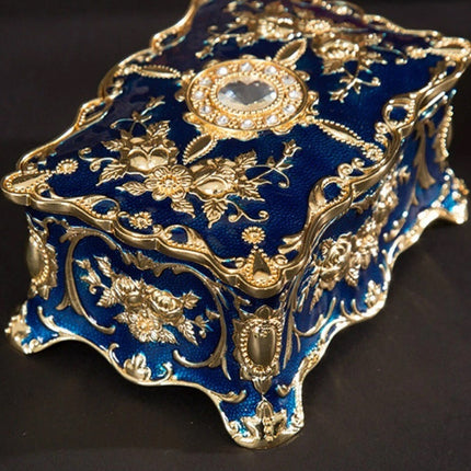 Retro Blue Jewelry Box Trinket Organizer, Alloy Ring Necklace Storage Box