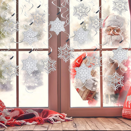 35Pcs Snowflake Swirls Christmas Foil Hanging Ceiling Decor Set Gift