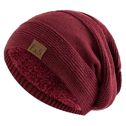 Unisex Winter Slouchy Beanie Fur Lined Warm Knitted Cap Men Women