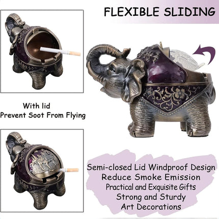 Windproof Metal Elephant Ashtray with Lid for Outdoor & Indoor Use