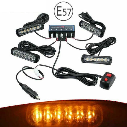 4x 6 LED Amber Strobe Marker Light Bar Flashing Beacon for Car 12V