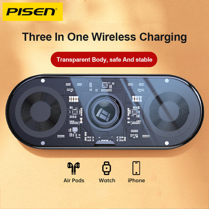 PISEN 3-in-1 Transparent Charging Dock for iPhone AirPods Apple Watch