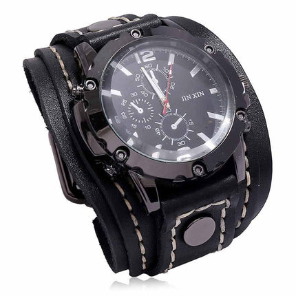 Military Retro PU Leather Strap Watch Men Punk Quartz Cuff Wristwatch