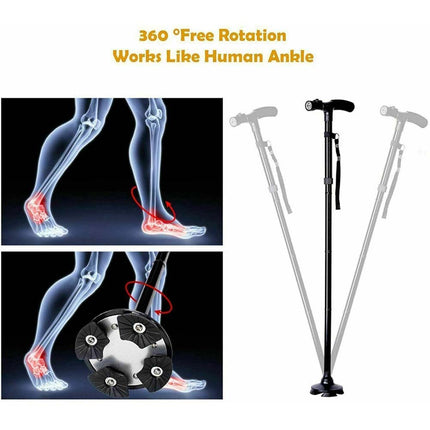Adjustable Folding Walking Stick with LED Light and Comfortable Strap
