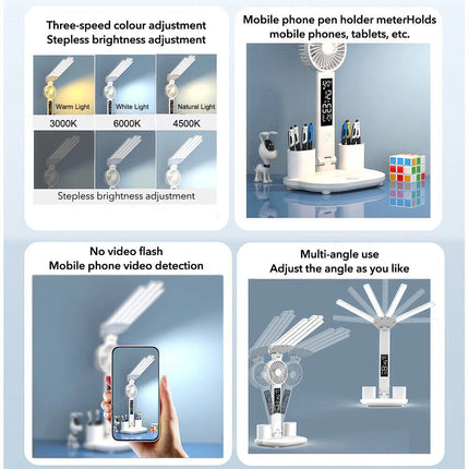 4-in-1 LED Desk Lamp with Fan, Dimmable Reading Light & Night Lamp