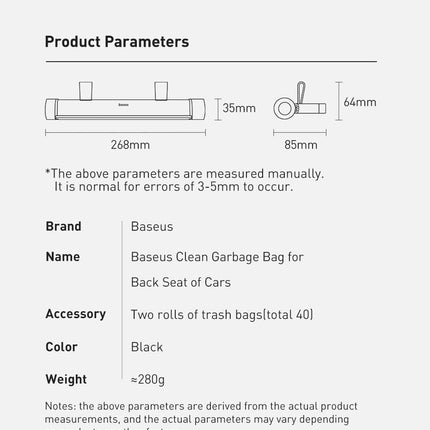 Baseus Car Trash Can Litter Bag Garbage Waste Bin Lid Organizer