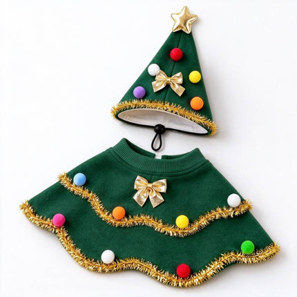 Christmas Tree Pet Cape Shawl, Festive Dog & Cat Costume Outfit for Puppy
